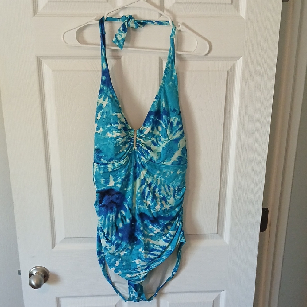 Calvin Klein Blue Tie-Dye One Piece Swimsuit. Size 16